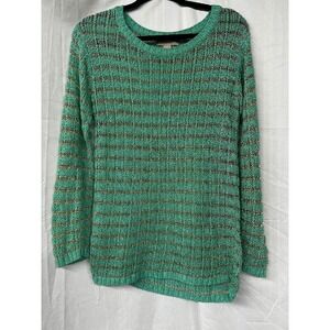 Banana Republic Metallic Stripe Sweater Lightweight Knit Green  Gold Size Small